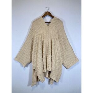 Boho Coastal Simple Suzanne Betro Womens 2X Cream Cable Knit Poncho Sweater